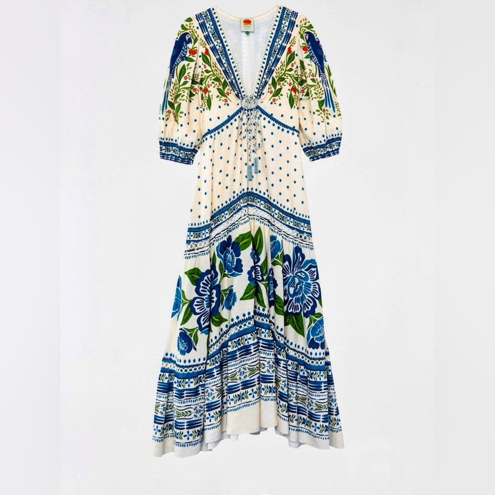 FARM Rio Off White Macaw Fight Maxi dress size Large NWT - Picture 5 of 5